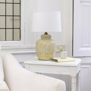 Grand Illusions Lamp Flora Lemon with White Shade